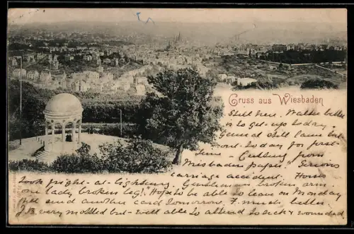 AK Wiesbaden, Blick auf Stadt und Pavillon