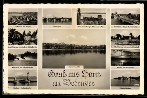 AK Horn am Bodensee, Gesamtansicht, Radolfzell mit Hegau, Schloss Meersburg, Lindau Hafenansicht