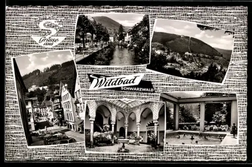 AK Wildbad /Schwarzwald, Ortsansicht, Ortspartien, Kurhaus, Schwimmbad