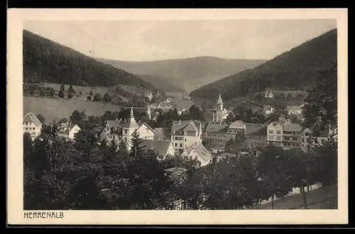 AK Herrenalb, Ortsansicht mit Kirche aus der Vogelschau