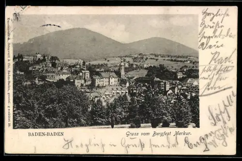 AK Baden-Baden, Bergfest Merkur, Stadtansicht
