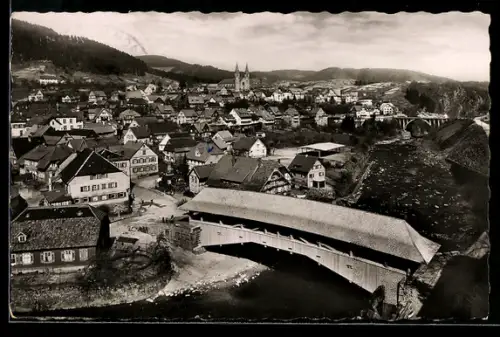 AK Forbach im Murgtal, Holzbrücke, Ortsansicht, Kirche