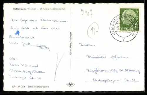 AK Rottenburg /Neckar, St. Klara-Töchterinstitut