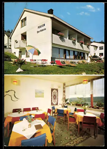 AK Schönwald /Hochschwarzwald, Hotel Pension Haus Katharina, Inh. Fam. Grafmüller, Aussen- und Innenansicht