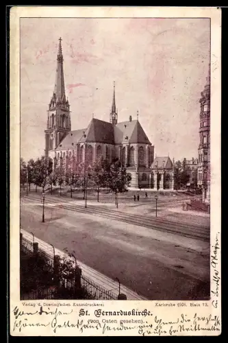 AK Karlsruhe, St. Bernarduskirche von Osten gesehen