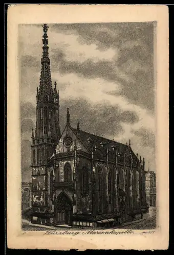 Künstler-AK Würzburg, Marienkapelle aus der Vogelschau