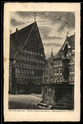 Künstler-AK Hildesheim, Knochenhauer Amtshaus mit Brunnen