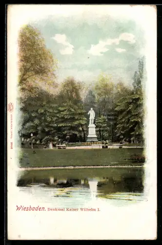 AK Wiesbaden, Denkmal Kaiser Wilhelm I. am Teich