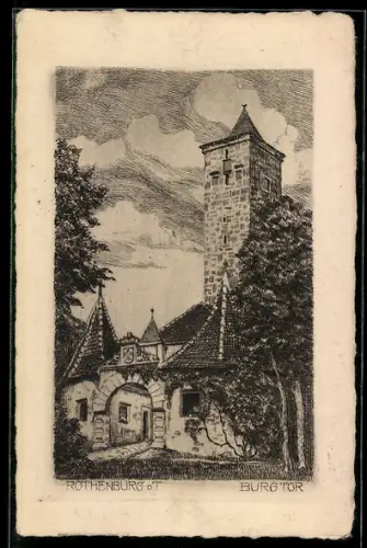 Künstler-AK Rothenburg o. T., Partie am Burgtor mit Turm