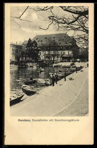 AK Konstanz, Partie am Gondelhafen mit Konziliumsgebäude