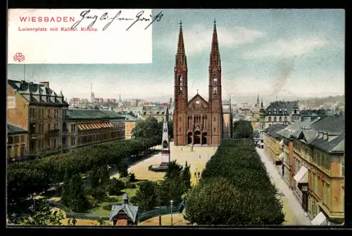 AK Wiesbaden, Luisenplatz mit Kathol. Kirche