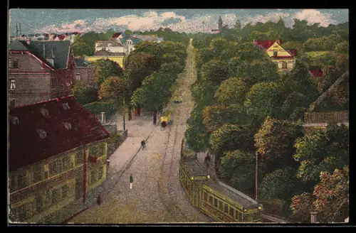 AK Biebrich, Wiesbadener Allee mit Strassenbahn