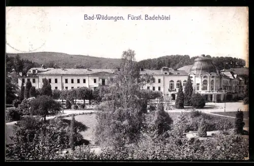 AK Bad-Wildungen, Fürstliches Badehotel mit Gartenanlage
