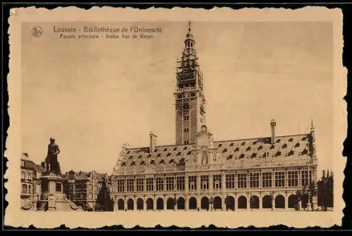 AK Louvain, Bibliothèque de l`Université Facade principale, Statue Van de Weyer