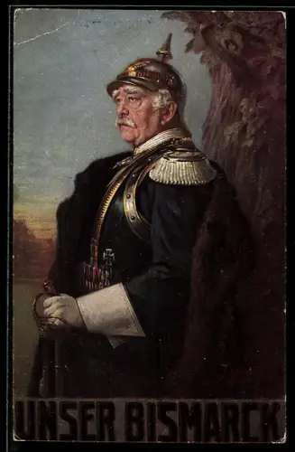 Künstler-AK A. Fischer: Unser Bismarck, Otto von Bismarck in Uniform mit Eisernem Kreuz