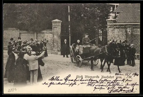 AK Otto von Bismarck bei einer Ausfahr im Jahr 1898 auf einer Kutsche