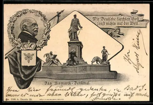 AK Bismarck-Denkmal m. Porträt des Politikers