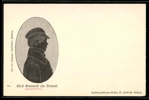 AK Otto von Bismarck als Student mit Mütze im Profil