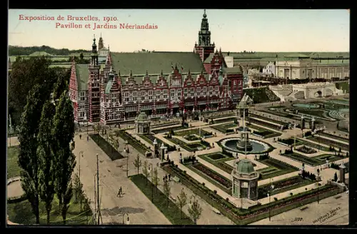 AK Bruxelles, Exposition 1910, Pavillon etJardins Nèerlandais