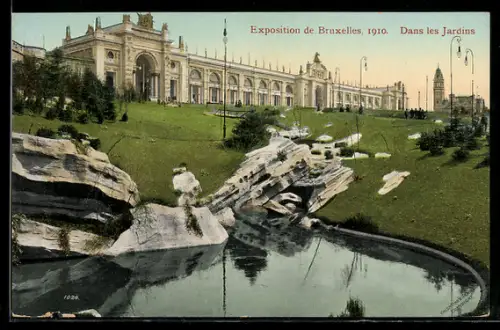 AK Bruxelles, Exposition 1910, Das les Jardins