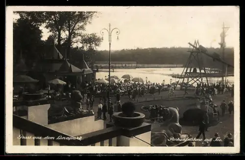 AK Berlin-Halensee, Parkaufnahme aus dem Lunapark mit See