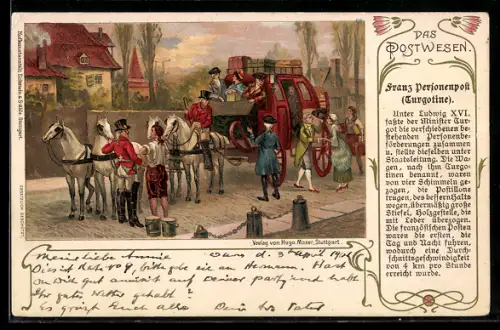Lithographie Das Postwesen Franz Personenpost (Turgotine), Postkutsche