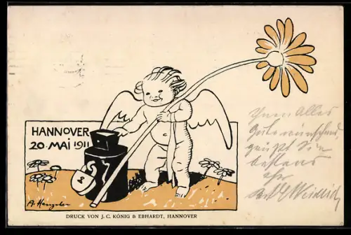 Künstler-AK Hannover, Blumentag 20. Mai 1911, Engel mit Blume