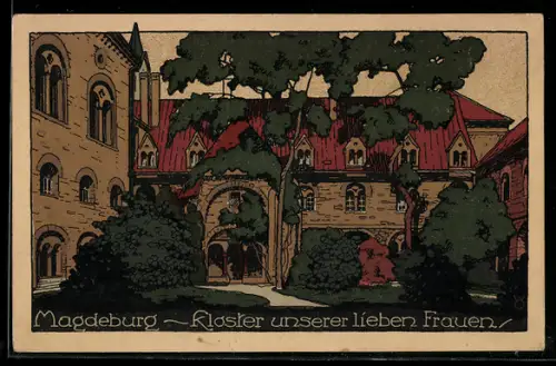 Steindruck-AK Magdeburg, Kloster unserer lieben Frauen