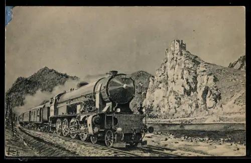 Künstler-AK Lokomotiva rady 455.0, tschechische Eisenbahn