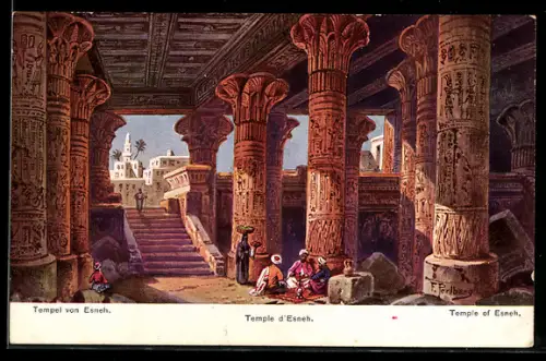 Künstler-AK Esneh, Blick in den Tempel