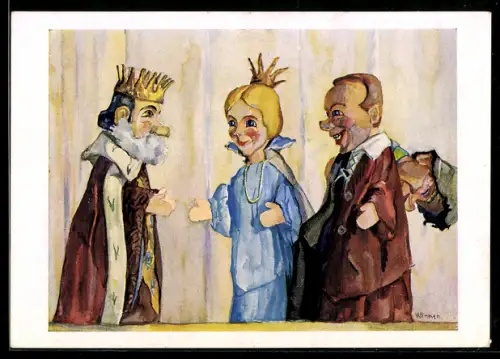 Künstler-AK Hohnstein, Puppenspielbühne Max Jacob, Puppentheater, Marionetten, Prinzessin
