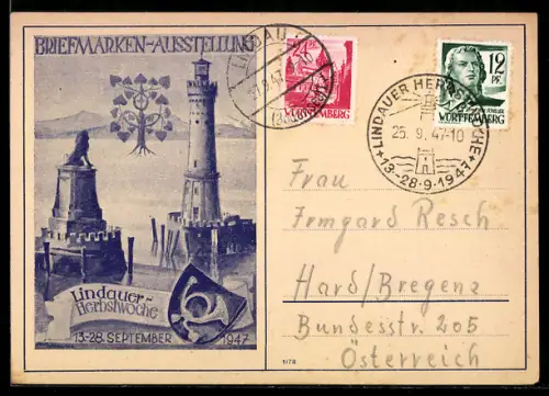AK Lindau / Bodensee, Briefmarken-Ausstellung zur Herbstwoche 1947, Hafeneinfahrt