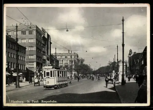AK Hamburg, St. Pauli-Reeperbahn mit Strassenbahn