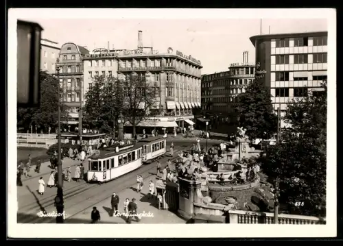 AK Düsseldorf, Corneliusplatz mit Strassenbahn