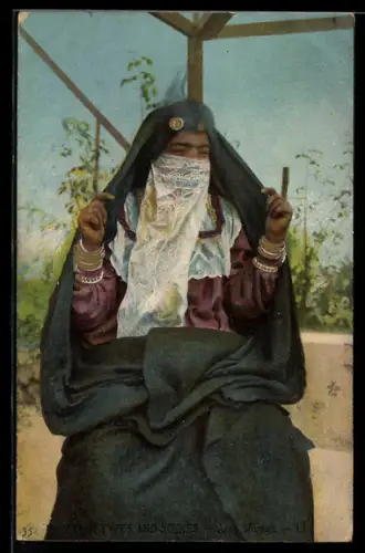AK Ägypten, Lachende arabische Frau mit Schleier