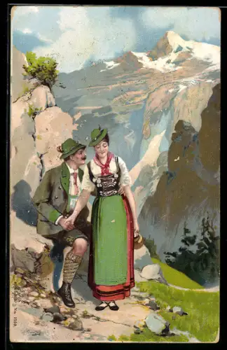 AK Bergsteigerpaar in den Bergen