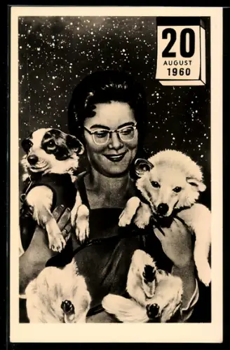 AK Raumfahrt, Hunde Strelka und Belka kehrten nach 18 Erdumkreisungen wohlbehalten zur Erde zurück, 20.8.1960