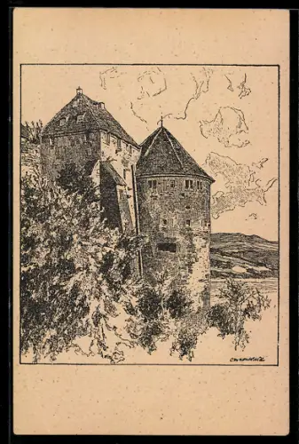 Künstler-AK Ubbelohde: Tübingen, Partie am Schloss