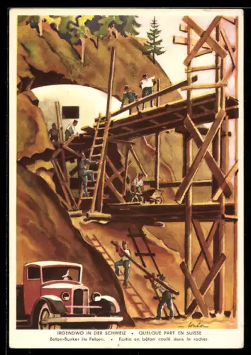 AK Grenzbesetzung 1939-40, Irgendwo in der Schweiz, Beton-Bunker im Felsen