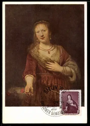 Maximum-AK Saskia mit der roten Blume, gemalt von Rembrandt