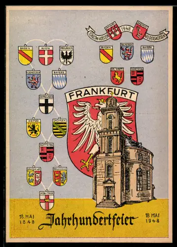 AK Alt-Frankfurt, Paulskirche, Wappen, Jahrhundertfeier 18. Mai 1848-1948
