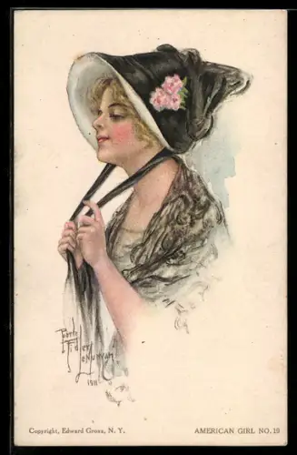 Künstler-AK Pearle Fidler LeMunyan: American Girl No. 19, Mädchen mit schwarzer Haube