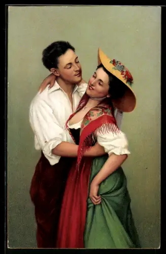 AK Zwei verliebte Italiener in typischer Tracht