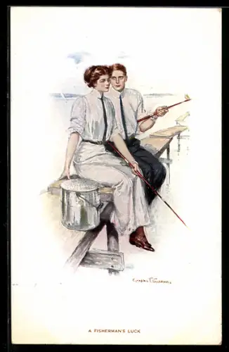 Künstler-AK Clarence F.Underwood: Paar beim Angeln