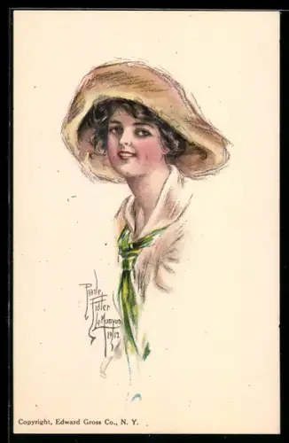 Künstler-AK Pearle Fidler LeMunyan: American Girl No. 27, Mädchen mit Strohhut