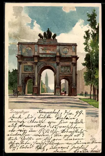 Künstler-AK Heinrich Kley: München, Ansicht des Siegestor