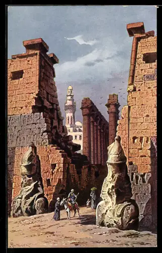 Künstler-AK Friedrich Perlberg: Luxor, Eingang zum Tempel