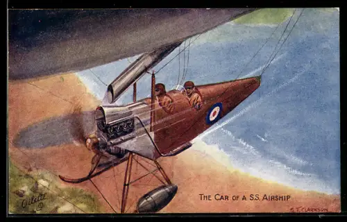Künstler-AK The Car of a S.S. Airship, frühe Variante eines Zeppelin-Cockpits