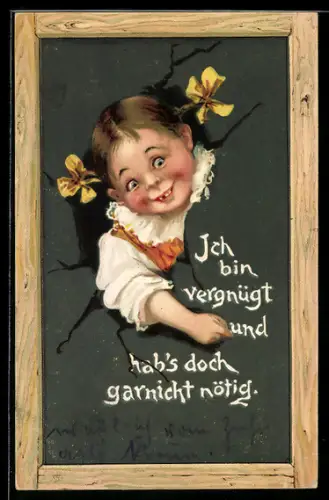Künstler-AK Theo Stroefer Nr.: Mädchen blickt durch Tafel