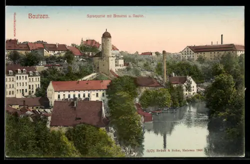 AK Bautzen, Spreepartie mit Brauerei und Neutor